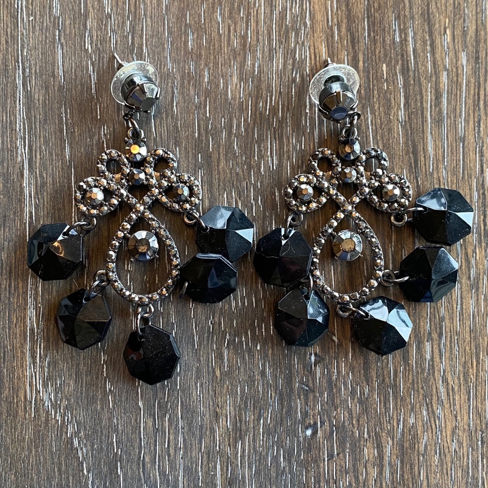 2/$15 Black gray dark silver gunmetal dangle earrings